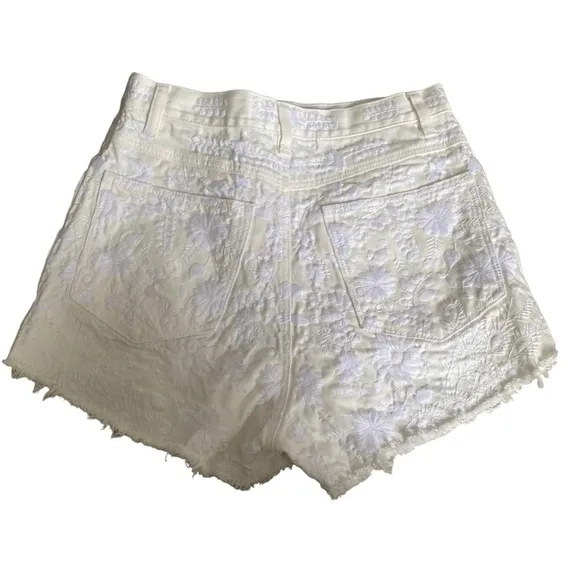 free people embroidered white shorts frayed cotton size 29 boho