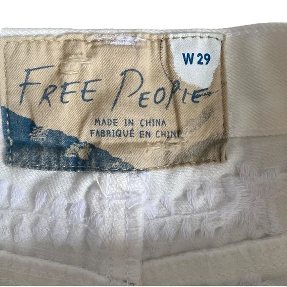 free people embroidered white shorts frayed cotton size 29 boho