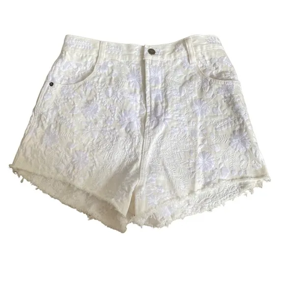 free people embroidered white shorts frayed cotton size 29 boho