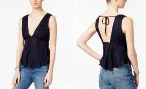 Free People Twist And Shell Embroidered Top | Navy