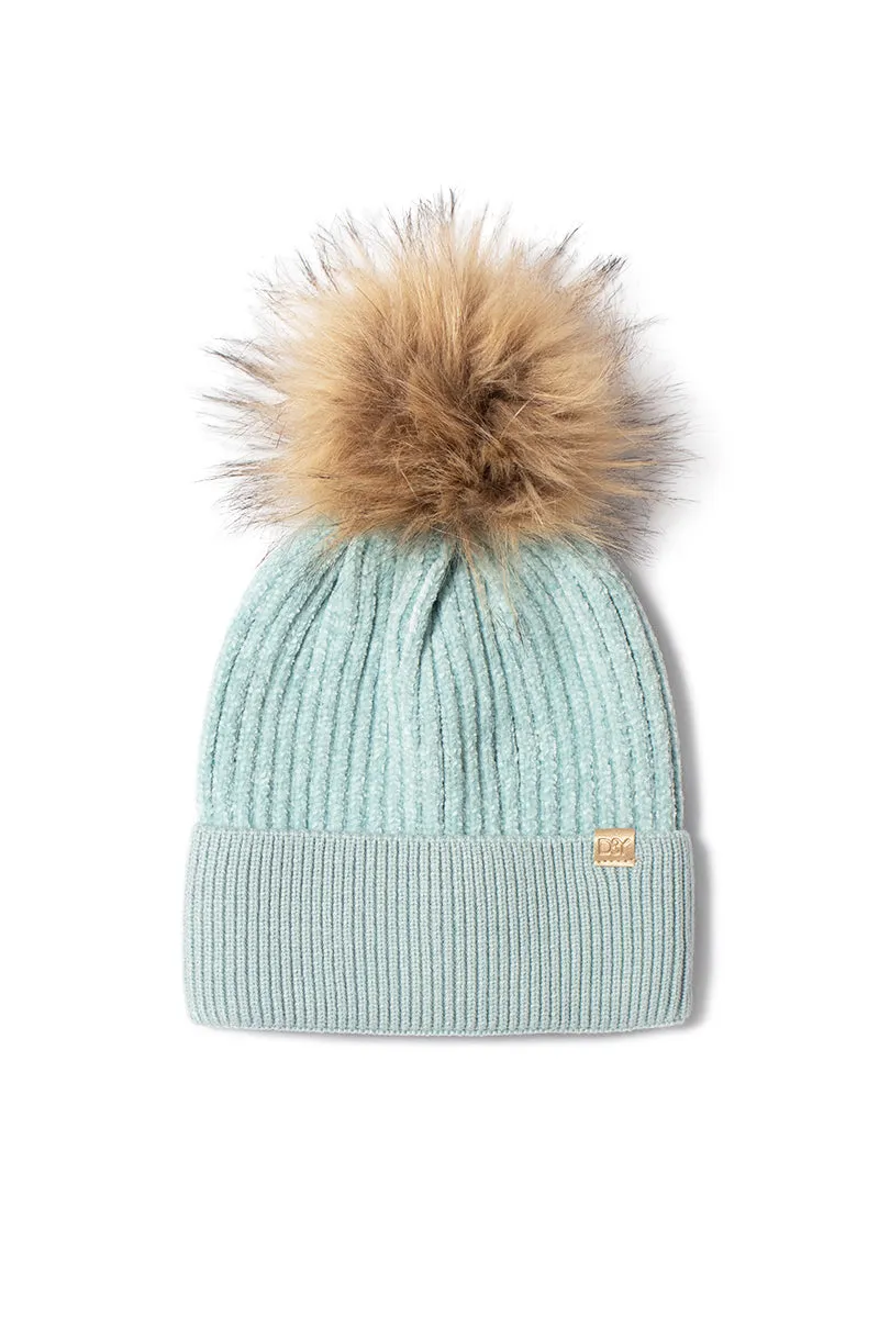 FSBB466 - Chenille Ribbed beanie with faux fur pom