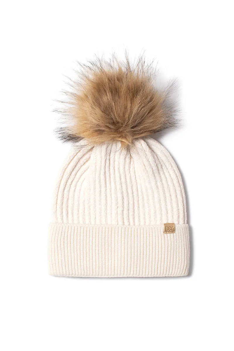 FSBB466 - Chenille Ribbed beanie with faux fur pom