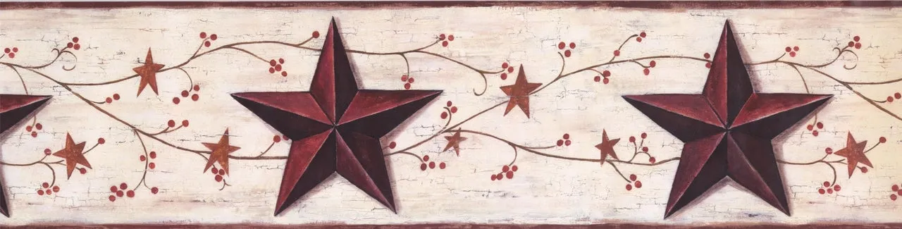 Garnet Red Star Red Berries Beige CB5501BD Wallpaper Border