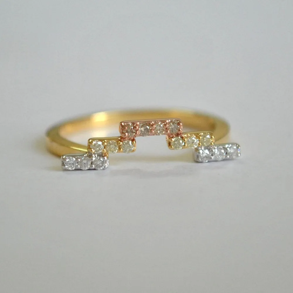 Geometric Chevron Three Tone Diamond Ring