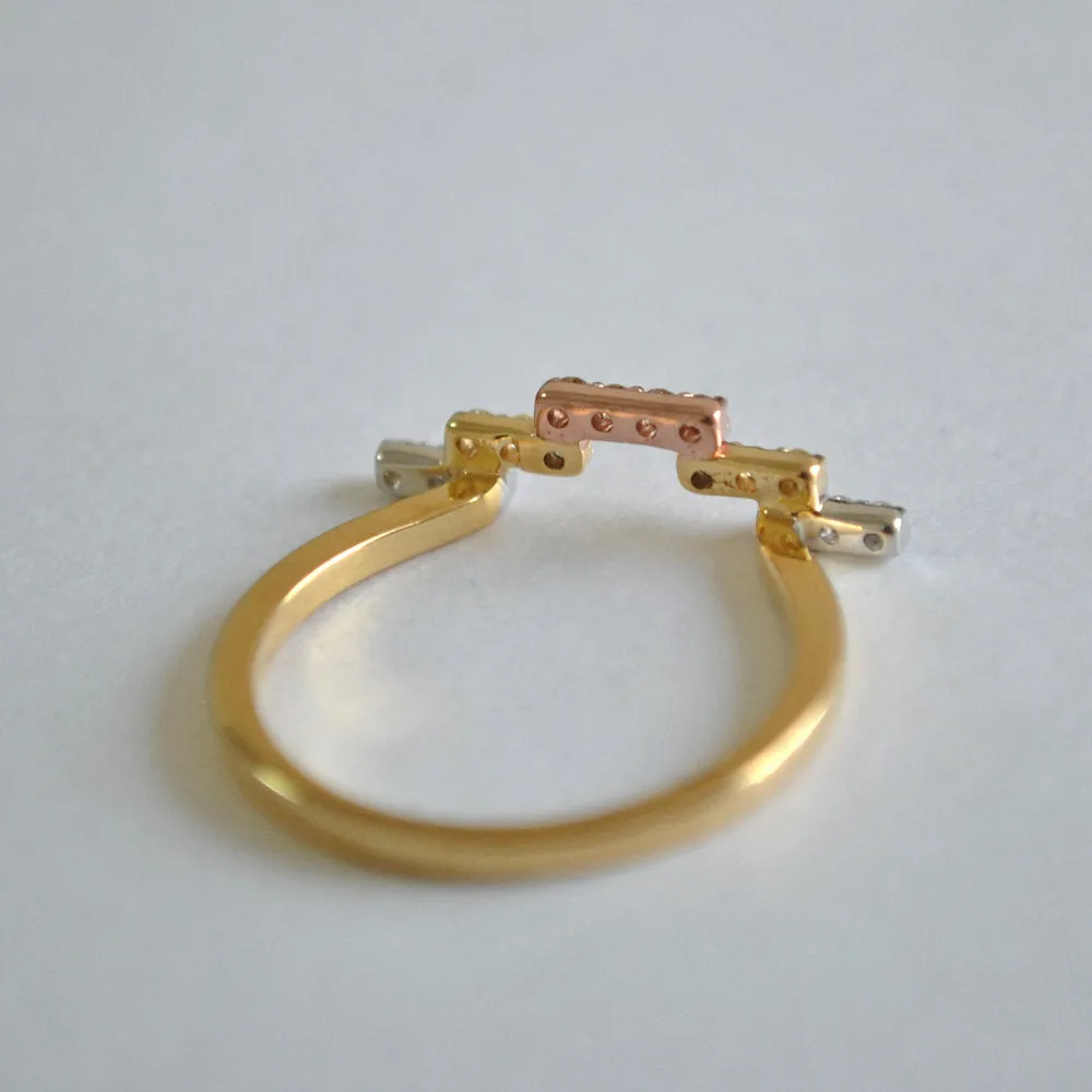 Geometric Chevron Three Tone Diamond Ring