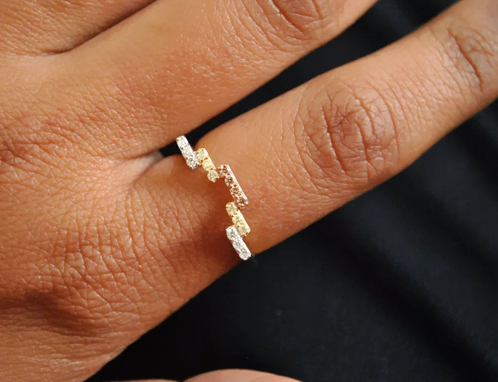 Geometric Chevron Three Tone Diamond Ring