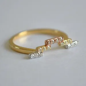 Geometric Chevron Three Tone Diamond Ring