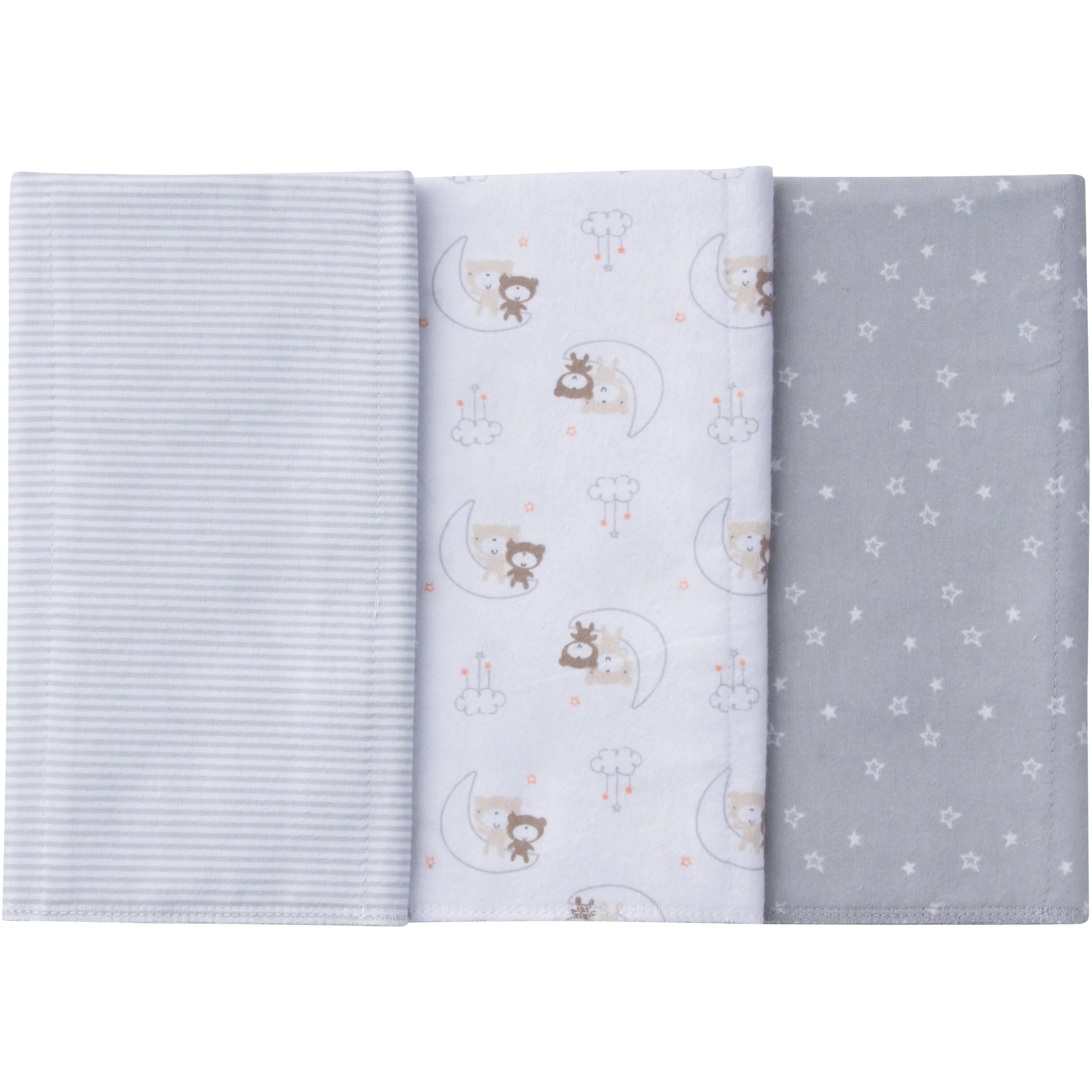 Gerber Newborn Baby Unisex Assorted Flannel Burp Cloths, 3-Pack