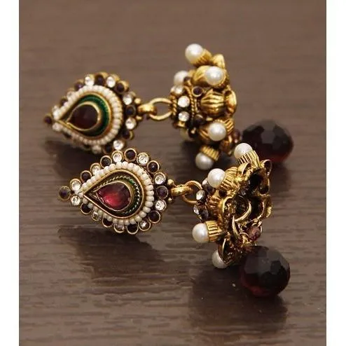 Golden & White Embellished Earrings