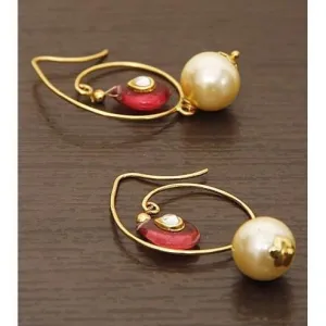 Golden & White Embellished Ganesha Earrings