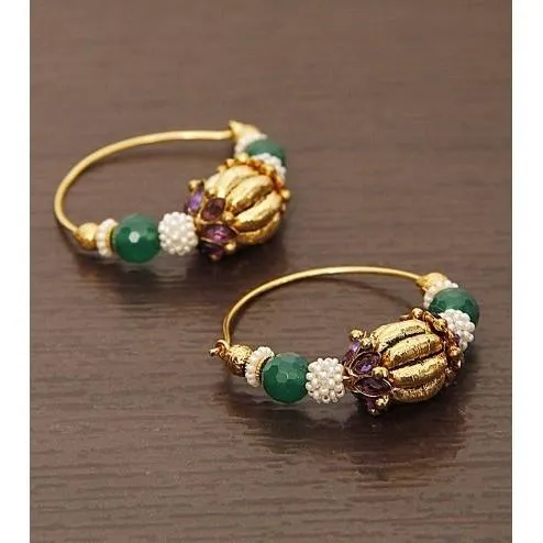 Golden & White Round earrings