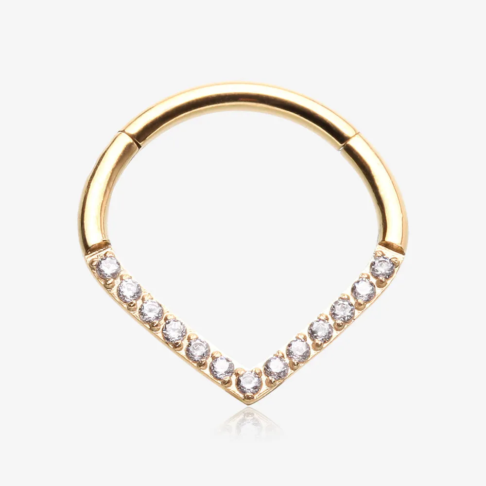 Golden Brilliant Sparkle Chevron Seamless Clicker Hoop Ring