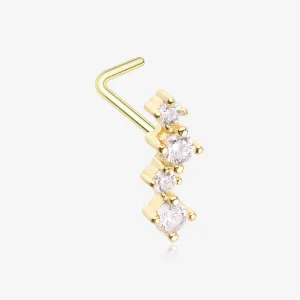 Golden Brilliant Sparkle ZigZag Multi-Gem L-Shaped Nose Ring