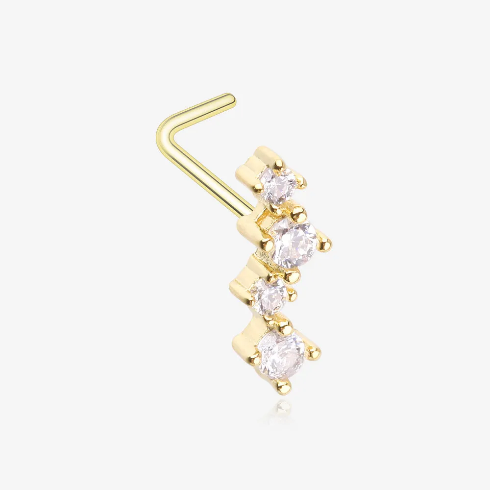 Golden Brilliant Sparkle ZigZag Multi-Gem L-Shaped Nose Ring