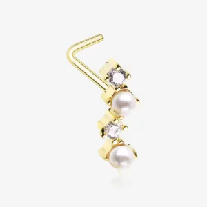 Golden Brilliant Sparkle ZigZag Pearlescent Multi-Gem L-Shaped Nose Ring
