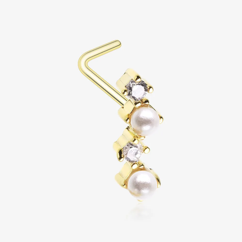 Golden Brilliant Sparkle ZigZag Pearlescent Multi-Gem L-Shaped Nose Ring