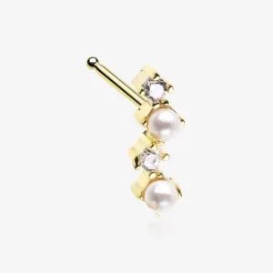 Golden Brilliant Sparkle ZigZag Pearlescent Multi-Gem Nose Stud Ring