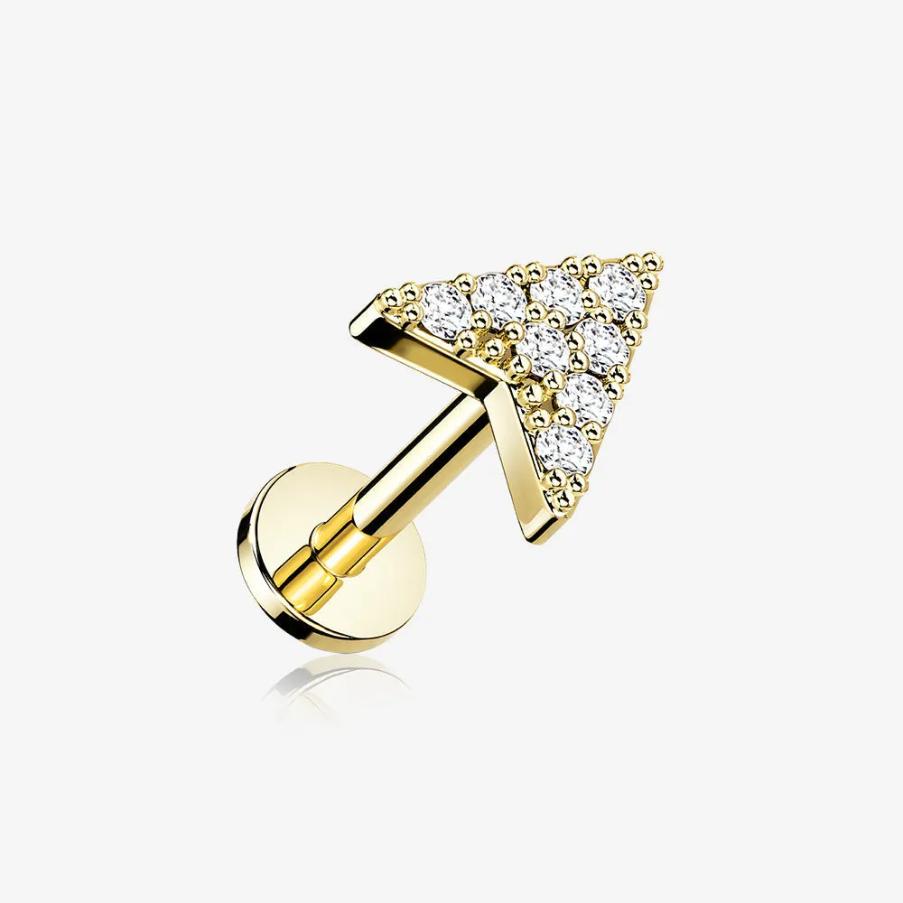 Golden Chevron Arrow Sparkle Top Internally Threaded Steel Flat Back Stud Labret