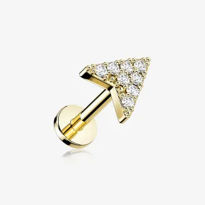 Golden Chevron Arrow Sparkle Top Internally Threaded Steel Flat Back Stud Labret