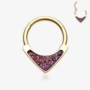 Golden Druzy Stone Sparkle Chevron Seamless Clicker Hoop Ring