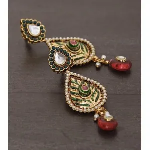 Golden Embellished Earrings With Meenakari