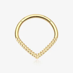 Golden Hammered Chevron Seamless Clicker Hoop Ring