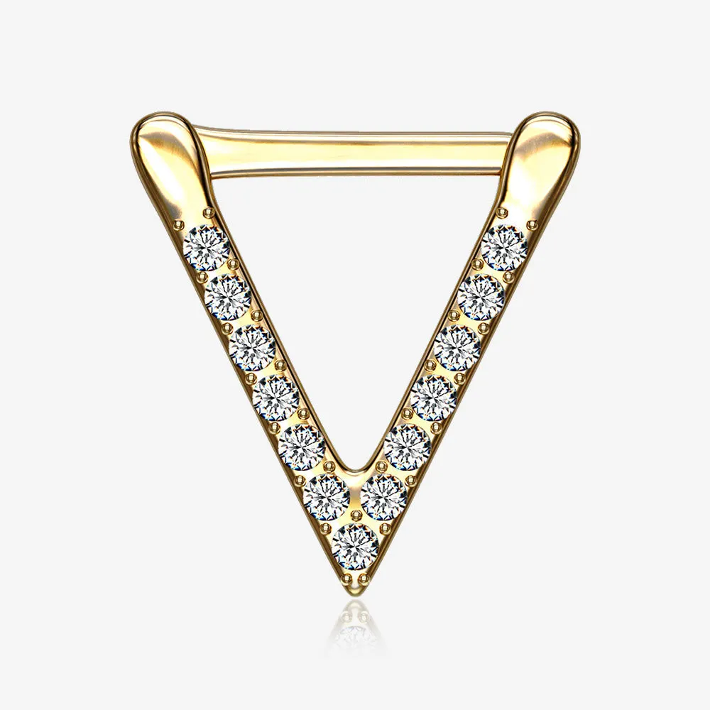 Golden Urban Chevron Arrow Geometric Triangle Multi-Gem Clicker Hoop Ring