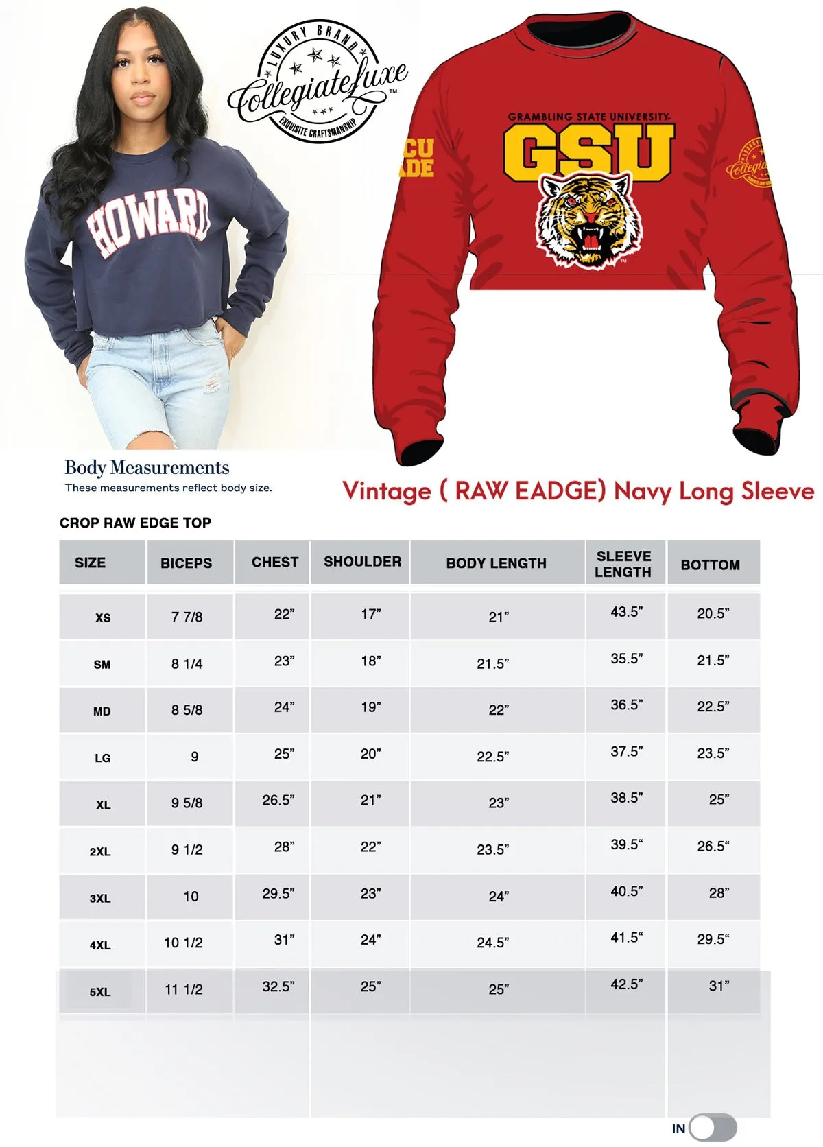 GRAMBLING STATE | Black Tiger Chenille Crop SWEATSHIRT