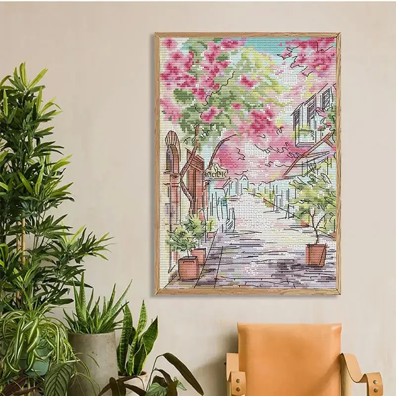 Greek Streets Scenery Pattern Cross Stitch