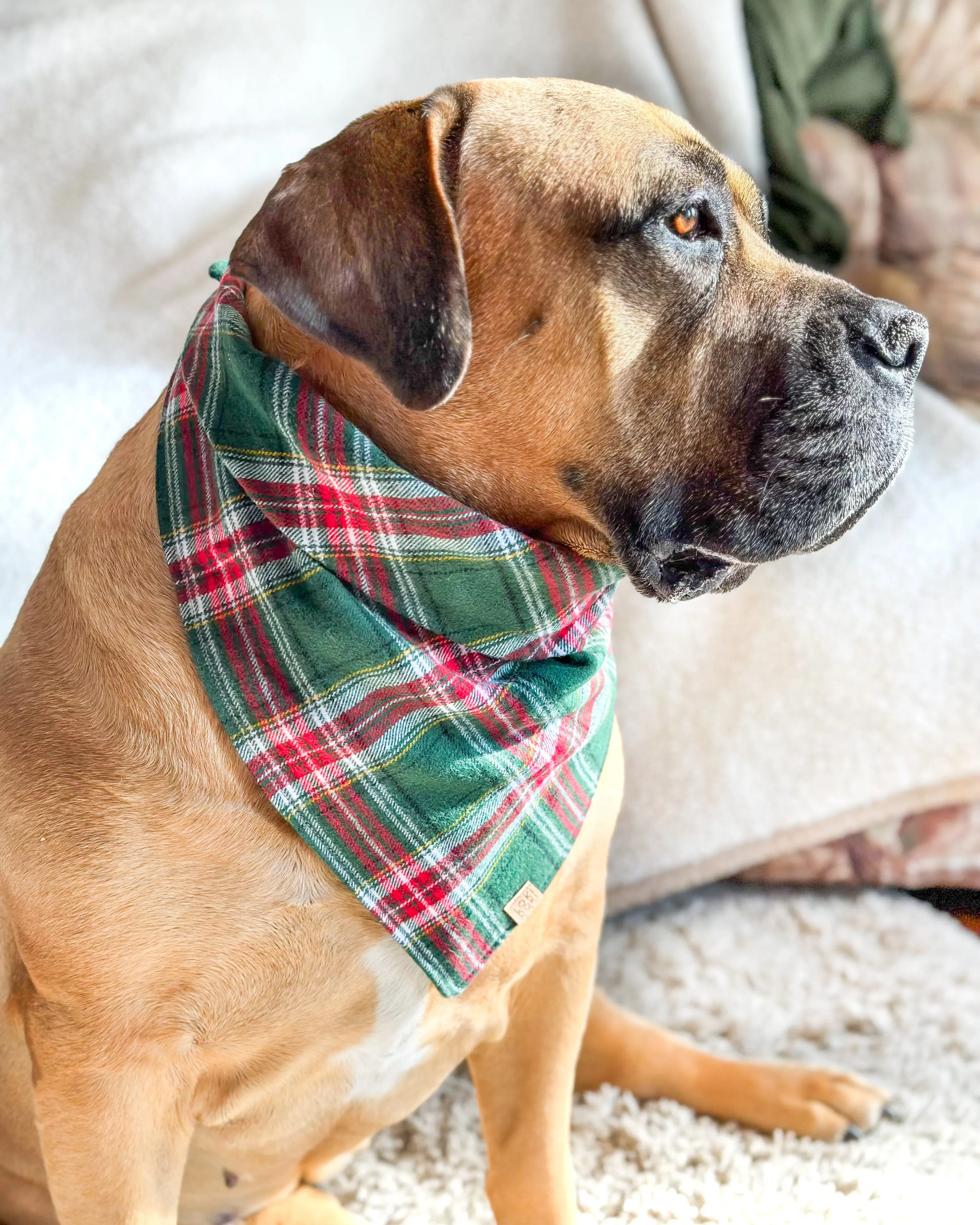 Green Plaid Flannel Dog Bandana (Personalization Available)