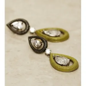 Green Teardrop Embellished Earrings