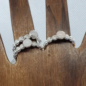 Handmade .925 Sterling Silver Daisy Design Band with Rose Quartz Cabochon | Heart Chakra Jewelry