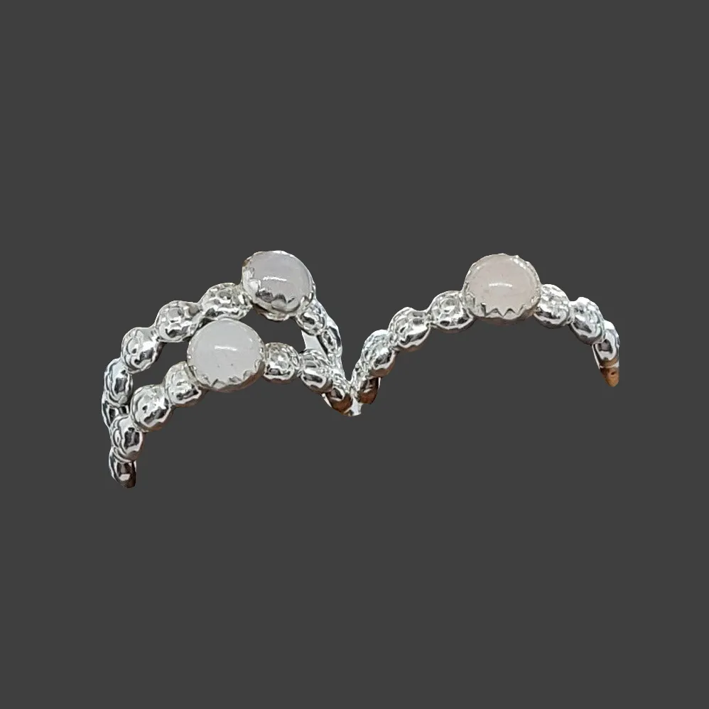 Handmade .925 Sterling Silver Daisy Design Band with Rose Quartz Cabochon | Heart Chakra Jewelry
