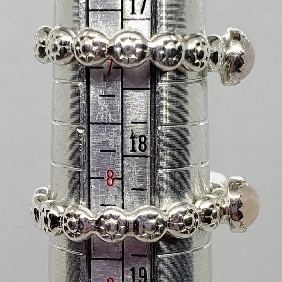 Handmade .925 Sterling Silver Daisy Design Band with Rose Quartz Cabochon | Heart Chakra Jewelry