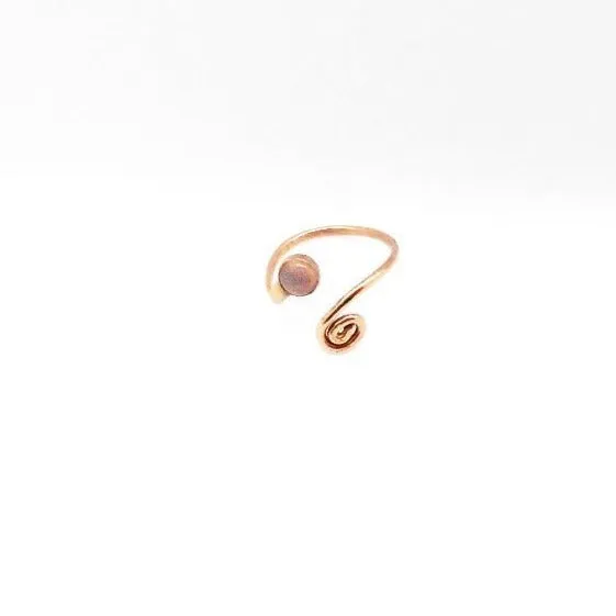 Handmade Copper Bypass Ring with Rose Quartz Gemstone | Adjustable & Swirl Design