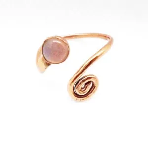 Handmade Copper Bypass Ring with Rose Quartz Gemstone | Adjustable & Swirl Design