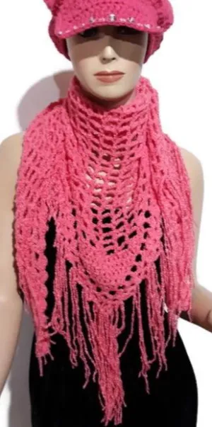 Handmade crochet pink cotton shawl, Peruvian pima cotton, boho chic style, woman size, The Pink summer shawl