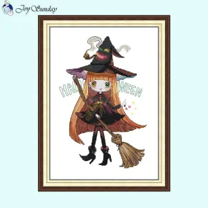 Handmade Cross Stitch Halloween Witch DIY Cartoon Character Pattern