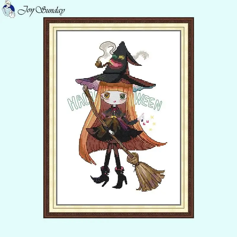 Handmade Cross Stitch Halloween Witch DIY Cartoon Character Pattern