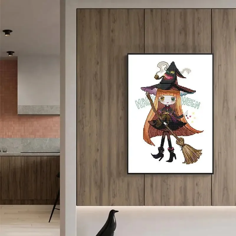 Handmade Cross Stitch Halloween Witch DIY Cartoon Character Pattern