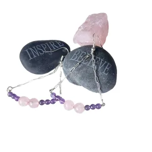 Handmade Sterling Silver Boho Earrings with Rose Quartz & Amethyst Beads | Love & Harmony Jewelry