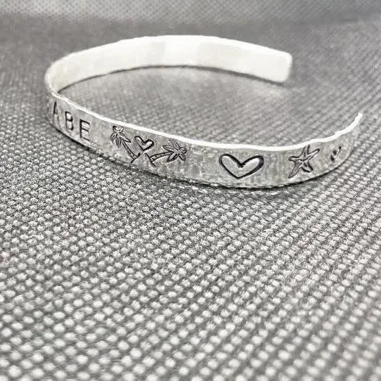Handmade Sterling Silver Stamped Bracelet Cuff Hammered Design