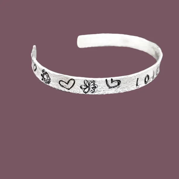 Handmade Sterling Silver Stamped Bracelet Cuff Hammered Design