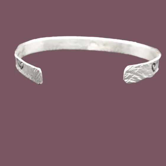 Handmade Sterling Silver Stamped Bracelet Cuff Hammered Design