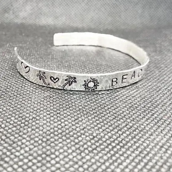 Handmade Sterling Silver Stamped Bracelet Cuff Hammered Design