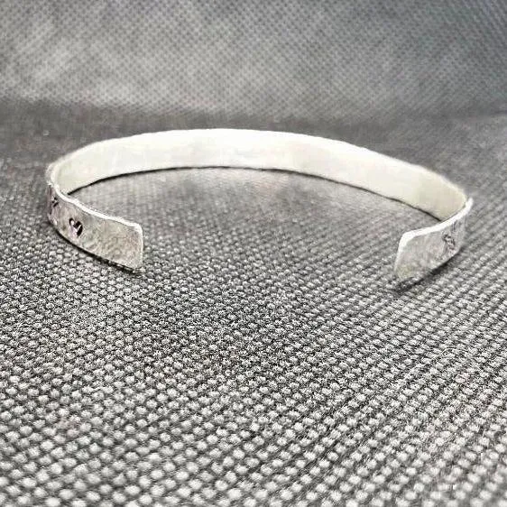 Handmade Sterling Silver Stamped Bracelet Cuff Hammered Design