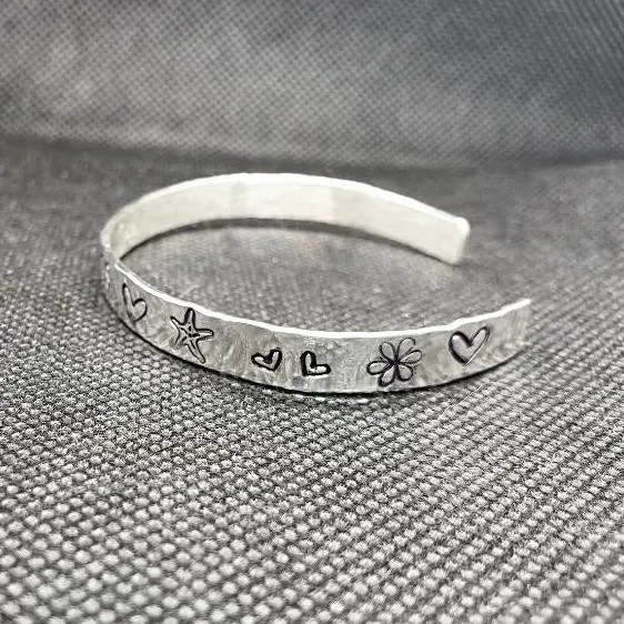 Handmade Sterling Silver Stamped Bracelet Cuff Hammered Design