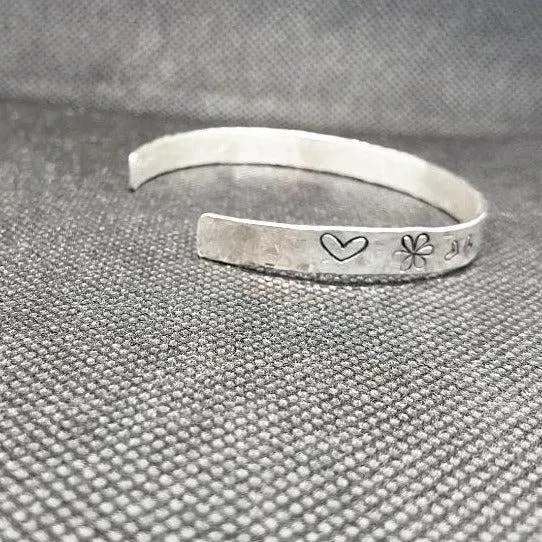 Handmade Sterling Silver Stamped Bracelet Cuff Hammered Design