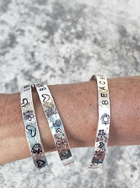 Handmade Sterling Silver Stamped Bracelet Cuff Hammered Design