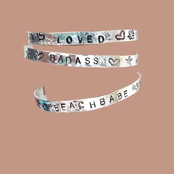 Handmade Sterling Silver Stamped Bracelet Cuff Hammered Design